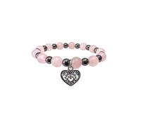 ALCHIMIA- Bracciale elastico pietra vera naturale ematite mm.6 cuore lega stile tibetano colore argento antico con pietre vere naturali mm.8 cristalloterapia Quarzo Rosa