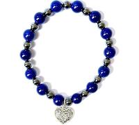 ALCHIMIA- Bracciale elastico pietra vera naturale ematite mm.6 cuore lega stile tibetano colore argento antico con pietre vere naturali mm.8 cristalloterapia Lapislazzulo