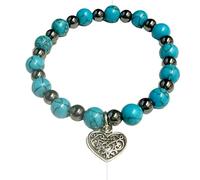 ALCHIMIA- Bracciale elastico pietra vera naturale ematite mm.6 cuore lega stile tibetano colore argento antico con pietre vere naturali mm.8 cristalloterapia Howlite azzurra