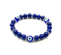 ALCHIMIA- Bracciale elastico pietre dure mm.8 con Occhio turco vetro dipinto a mano, protegge contro il malocchio e le vibrazioni negative (Lapislazzulo)