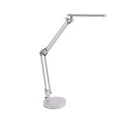 Alco-Albert - Lampada da scrivania a LED, 20 LED, 7 W, Argento | Lampada da tavolo con base e doppio braccio regolabile per un orientamento flessibile della luce sul posto di lavoro