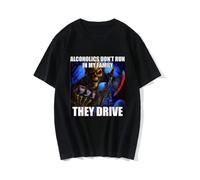 Alcoholics Don't Run in My Family They Drive Funny Skeleton T Shirt Men Fashion Hip Hop T-Shirt Casual Cozy Cotton Tee Black XXL