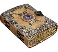 ALCRAFT Vintage Celtic Leather Journal with Triple Moon of Grimoire, Black Shadow Book, Spell Book for Men and Women, Wicca Wiccan Pagan Witchcraft Witchcraft Writing Notebook