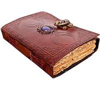 ALCRAFT Vintage Leather Celtic Triple Moon Grimoire Black Book of Shadows Spellbook Journal per uomini e donne, Wicca Wiccan Pagan Witchcraft Taccuino di scrittura, pagine bianche