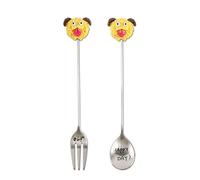 ALCXAZS 2 pezzi Cucchiaino da tè a forma di cartone animato, cucchiaio da frutta, zuppa per una cena elegante, finitura antiruggine, stoviglie divertenti per e caffè, giallo