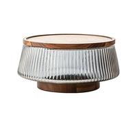 ALCXAZS Insalatiera in vetro trasparente su base in legno, mostra ingredienti freschi, vassoio per frutta vetro di acacia, insalatiera, vassoio per frutta con piedini alti, a coste, digitare+4