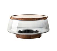 ALCXAZS Insalatiera in vetro trasparente su base in legno, mostra ingredienti freschi, vassoio per frutta vetro di acacia, insalatiera, vassoio per frutta con piedini alti, a coste, digitare+3