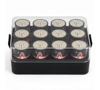ALCYON Custodia organizer per batterie, contenitore per 12 batterie D, custodia protettiva in plastica trasparente, per viaggi/casa/ufficio (nero, grande)