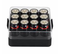 ALCYON Custodia organizer per batterie, contenitore per 16 batterie C, custodia protettiva in plastica trasparente per viaggi/casa/ufficio (nero, medio)