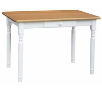 Alder - Tavolo da pranzo in pino massiccio, con cassetto, colore bianco e miele, 60 x 60