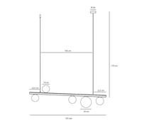 ALDEX Lampada a sospensione Garda 5, trave, metallo, vetro, nero, a 5 luci. ALDEX