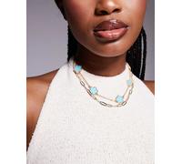 ALDO - Feelin - Collarino multifilo dorato e turchese con charm a forma di trifoglio-Blu No Size