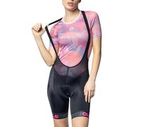 Alé Cycling Traguardo Solido Pantaloncini con Bretelle, Nero/Rosa Fluo, S Donna