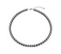 Aleasha Collana di perle nere grigie per uomo e donna, 4 mm, 6 mm, 8 mm, 45,7 cm, 50,8 cm, rotondo, con perle finte, 18inches, Perla, Perla sintetica