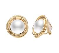 Aleasha Orecchini a clip con perle da donna, clip per le orecchie con zircone, orecchini in zirconia da sposa, gioielli eleganti, idea regalo, 20 mm, perle create in rame, perle create