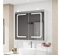 ALEAVIC Specchio da bagno con luce regolabile in 3 colori, mobiletto bagno sospeso con Una presa per rasoio e due prese USB, mobile bagno con led specchio, 3 deflettori regolabili 70x60x16cm