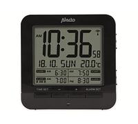 Alecto AK-20 - Sveglia con termometro, 2 sveglie con funzione snooze, visualizzazione data, orologio radiocontrollato, colore: Nero