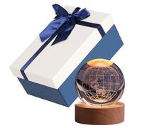 ALEEIK Sfera di cristallo da 60 mm, sfera di cristallo con base rotonda in legno, decorazione con luce, astronomia, regalo per mamma, bambini, fidanzata