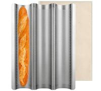 ALEEIK Teglia da forno per baguette, teglia da forno per 3 baguette, teglia per baguette, teglia da forno per baguette, 38,5 x 28,5 cm