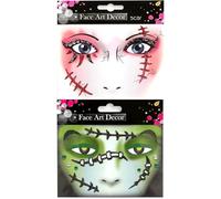 ALEGRE Adesivo per tatuaggio del viso di Halloween, tatuaggio temporaneo, con cicatrice, con brillantini, tatuaggio per il viso, per bambini, per feste a tema