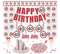 ALEGRE Decorazione per 40° compleanno, uomo e donna, cartello stradale, 40° compleanno, decorazione con nastro di bloccaggio, 40° compleanno, palloncini, stelle filanti, coriandoli, spirali, ghirlanda