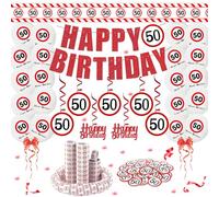 ALEGRE Decorazione per 50° compleanno, uomo donna, cartello stradale, 50° compleanno, decorazione con nastro di bloccaggio, 50° compleanno, palloncini, stelle filanti, coriandoli, spirali, ghirlanda