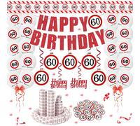ALEGRE Decorazione per 60° compleanno, uomo donna, cartello stradale, 60° compleanno, decorazione con nastro di bloccaggio, 60° compleanno, palloncini, stelle filanti, coriandoli, spirali, ghirlanda
