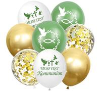 ALEGRE® Palloncini decorativi per battesimo per bambini e bambine, 20 pezzi, motivo: la mia prima comunione, colore verde e oro, decorazione per comunione, cresima, baby shower