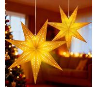 ALEGRE Stella di Natale a LED illuminata con timer, 2 stelle di carta a LED da appendere, 3D luminose con timer, stella di Natale, finestra di carta per decorazioni natalizie, finestre