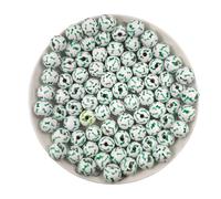Alenybeby 120 perline rotonde in legno di colore bianco con fiocchi verdi, 16 mm, per fai da te, artigianato, fattoria, decorazione per feste