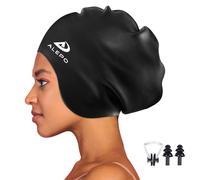 Alepo Cuffia da nuoto extra large da uomo e donna, in silicone durevole, con protezione per le orecchie, unisex, per adulti, per le estensioni dei capelli afro (nero)