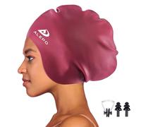 Alepo Cuffia da nuoto extra large da uomo e donna, in silicone resistente, con protezione per le orecchie, unisex, per adulti, per le estensioni dei capelli afro (bordeaux)