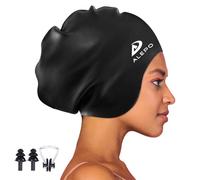 Alepo Cuffia da nuoto extra large per donne e uomini, in silicone resistente, per capelli lunghi con protezione per le orecchie, cuffia da nuoto unisex per adulti per capelli ricci lunghi e spessi e