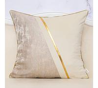 Alerfa 45 x 45 cm bianco sporco beige oro in pelle patchwork velluto e poliestere federa cuscino decorativo moderno per divano, soggiorno, camera da letto, auto, 45 x 45 cm