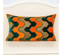Alerfa Cuscino rettangolare a righe geometriche ricamate in velluto con motivo ricamato, lussuoso e moderno, per divano, camera da letto, auto, 40 x 50 cm, colore: verde acqua arancione