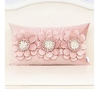 Alerfa Federa per cuscino decorativa in velluto rosa con cerniera nascosta, motivo floreale 3D, realizzata a mano, per divano, letto, soggiorno, decorazione per la casa, 30,5 x 50,8 cm