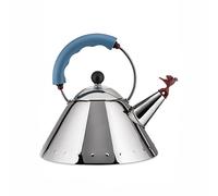 Alessi 9093 Bollitore Con Manico E Fischietto A Uccellino Di Design In Acciaio Inox, Azzurro, 21.59 x 21.59 x 22.86 cm, 270 grammi