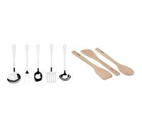 Alessi AJM19S5 L Set di Mestoli da Cucina di Design in Acciaio Inossidabile 18/10, 5 Pezzi & Ajm27Set Set Utensili Da Cucina Di Design In Legno, Composto Da 2 Cucchiai E 1 Paletta