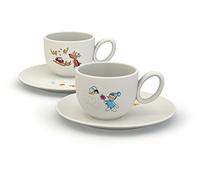 Alessi AMMI18SET3 NIKI E GLI AMICI Niki e Gli Uccellini Amici, Niki e le Api Senza Fiori Set di Due Tazze, in Ceramica Stoneware Decorata, con Sottotazza