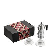 Alessi, Coffee Gift Set, Caffettiera con 2 tazze con piatto, Porcellana