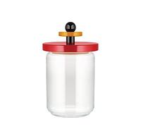 Alessi ES16/100 Barattolo Ermetico in Vetro con Coperchio in Legno di Faggio, Giallo, 100 Values Collection, Acciaio, Bianco/Nero/Rosso