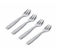 Alessi FM23/36S4 Colombina Fish, Set di Quattro Forchettine per Ostriche e Molluschi in Acciaio Inossidabile 18/10, Colore: Argento, Finitura Lucida, 4 unità