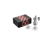 ALESSI Macchina per espresso - Set con tazze 3 pz. Alu / Porcellana argento