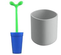 Alessi Merdolino ASG04 AZ Scopino di Design in Resina Termoplastica per Pulizia WC, Blu & Birillo Bicchiere Portaspazzolini, PMMA, Bianco