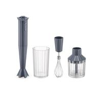 Alessi Plissé MDL10S G - Frullatore a Immersione di Design con Bicchiere Graduato, Frusta e Tritatutto, in Resina Termoplastica, Spina Europea 500W, Grigio
