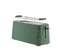 Alessi Plissé MDL15 GR - Tostapane Lungo a Doppio Scomparto, in Resina Termoplastica, Griglia Scalda Brioche in Acciaio Inossidabile 18/10 e Resina Termoplastica, Spina Europea 1700 W, Verde
