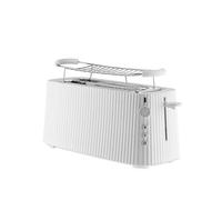 Alessi Plissé MDL15 W - Tostapane Lungo a Doppio Scomparto, in Resina Termoplastica, Griglia Scalda Brioche in Acciaio Inossidabile 18/10 e Resina Termoplastica, Spina Europea 1700 W, Bianco