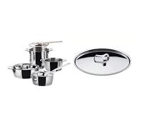 Alessi Pots&Pans AJM100S7 Batteria Set di Pentole di Design, Acciaio, Inox, Fondo Magnetico, 7 Unità & AJM200/28 Pots&Pans Coperchio in Acciaio Inossidabile 18/10 Lucido, Diametro 28 cm