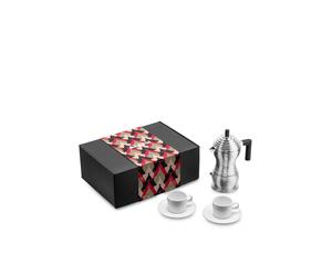 Alessi Set Alessi & Coffe Caffettiera Due Tazzine con Sottotazza Scatola Regalo