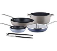 Alessi Tama GIA100S5 - Set di Pentole da Sei Pezzi, in Alluminio con Rivestimento Antiaderente e Acciaio Inossidabile 18/10